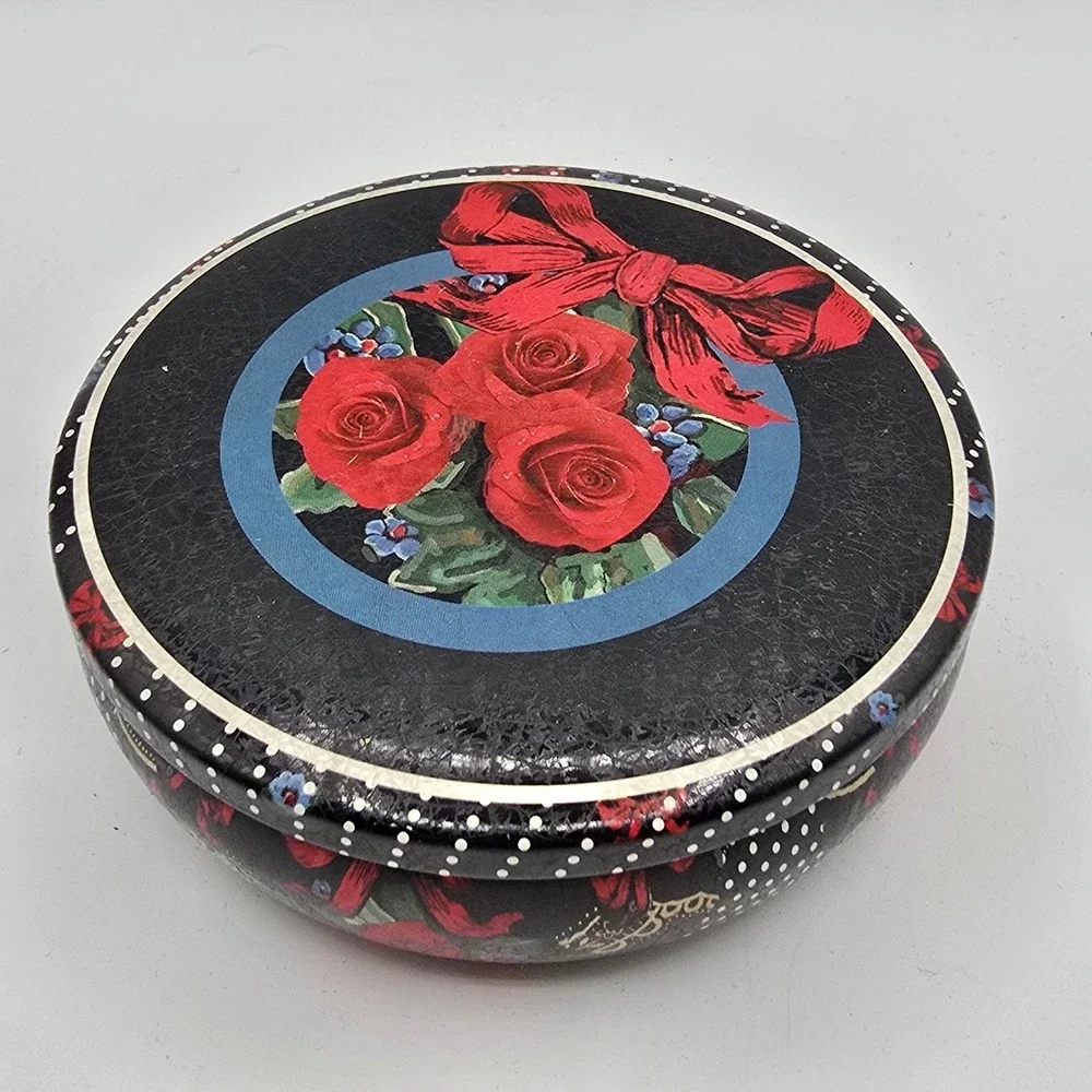 ROUND RED ROSE Tin Trinket‎ Box SIZE 2.25
